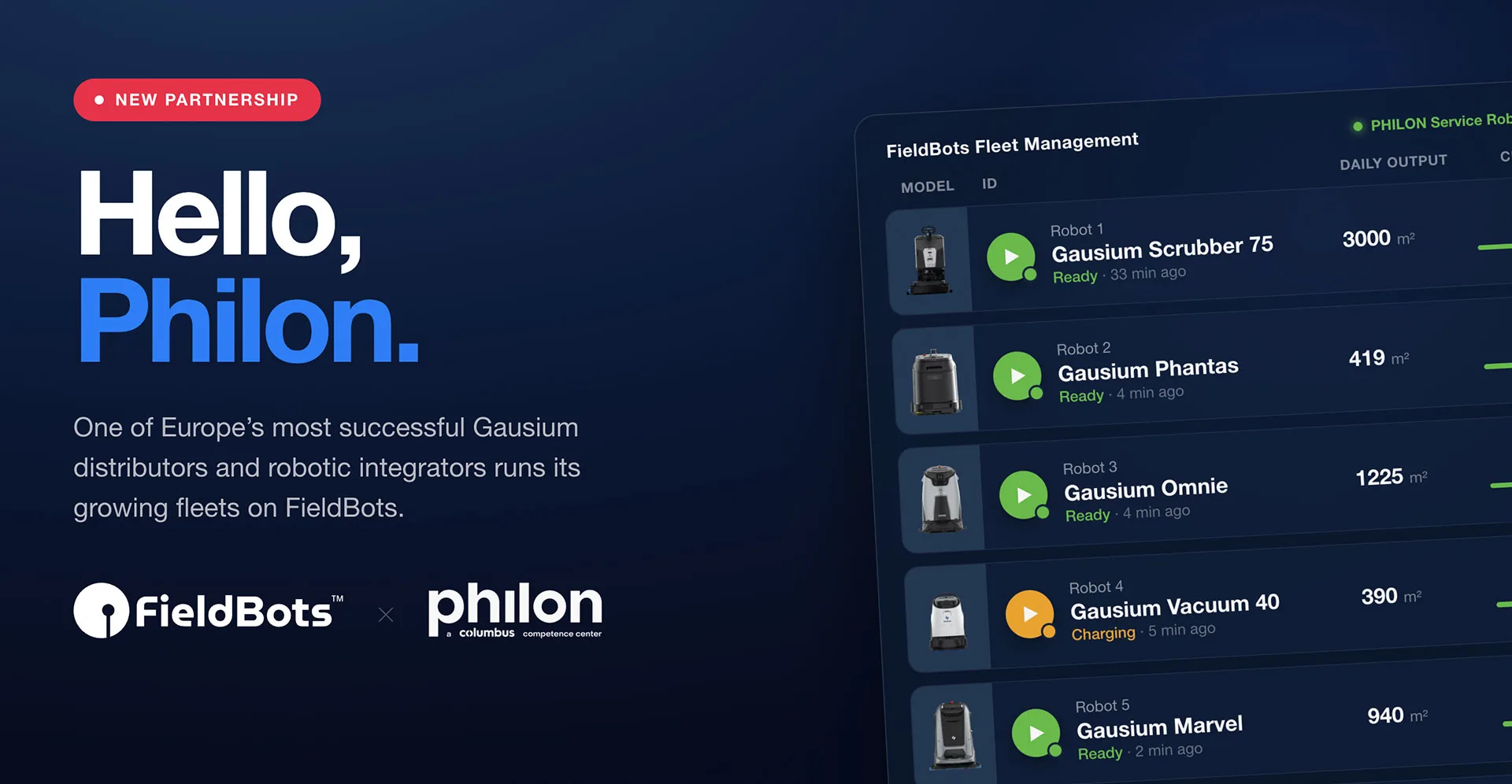 FieldBots 与 PHILON 建立合作伙伴关系,助力德语区大型清洁机器人机群扩展
